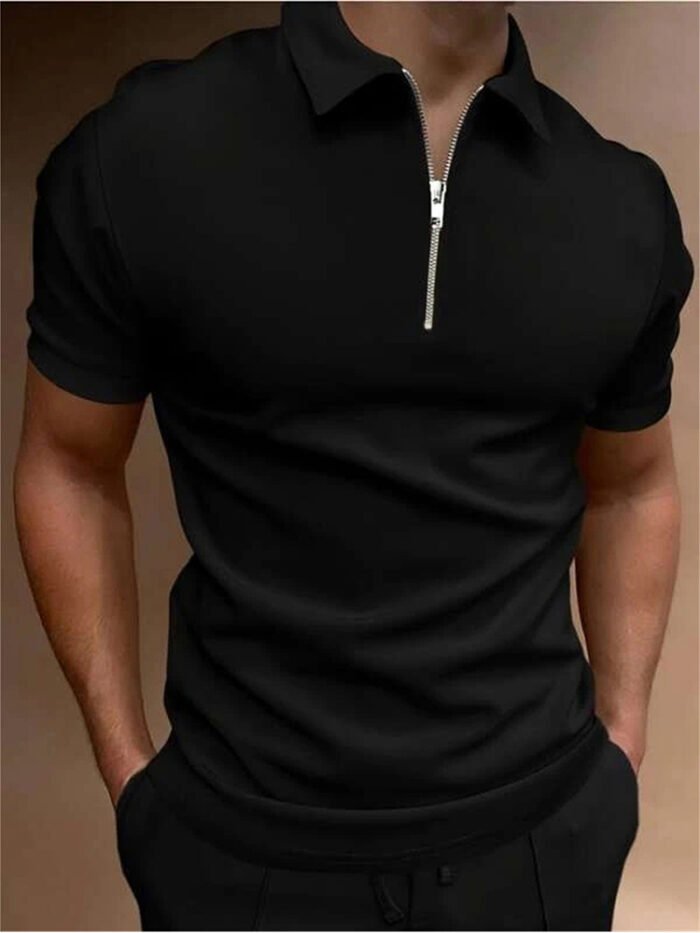Men's Polo Shirt Solid Color Polo Collar T-shirt Casual Fit Top Men's Clothing - Image 10