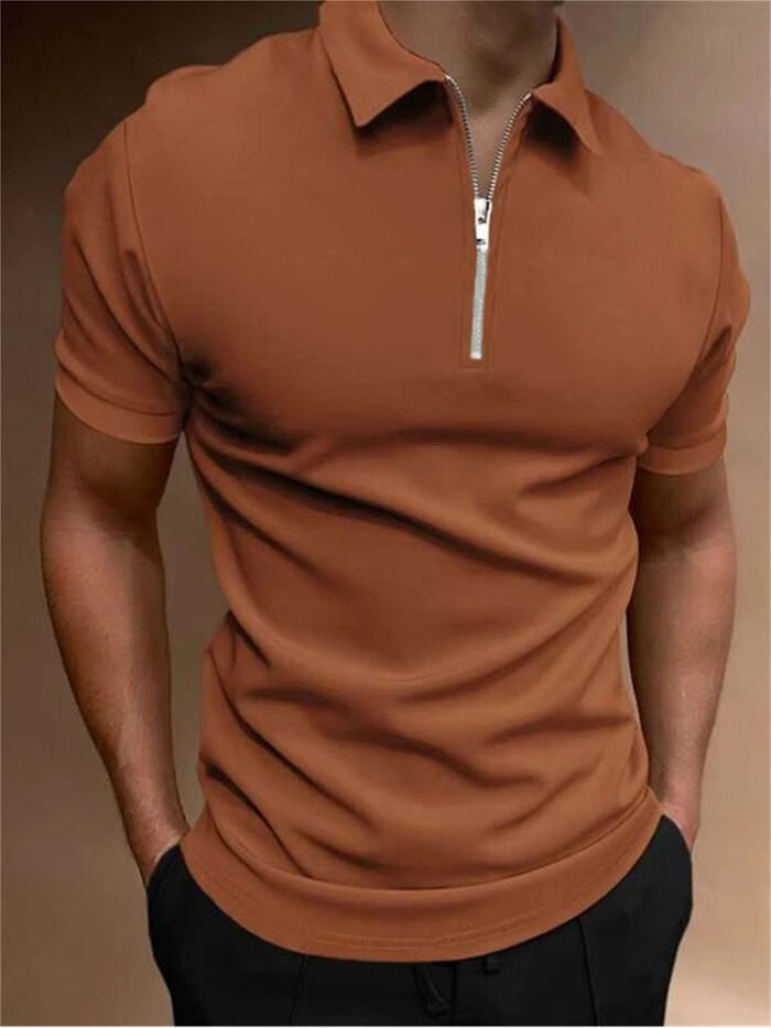 Men's Polo Shirt Solid Color Polo Collar T-shirt Casual Fit Top Men's Clothing - Image 4