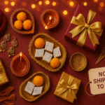 Traditional Indian Diwali gifts including sweets, diyas, scarves, and jewelry – now available for fast USA shipping