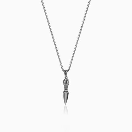 Black Rhodium Phurba Pendant With Box Chain For Him