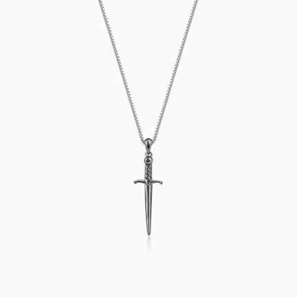 Black Rhodium Vintage Sword Pendant With Box Chain For Him
