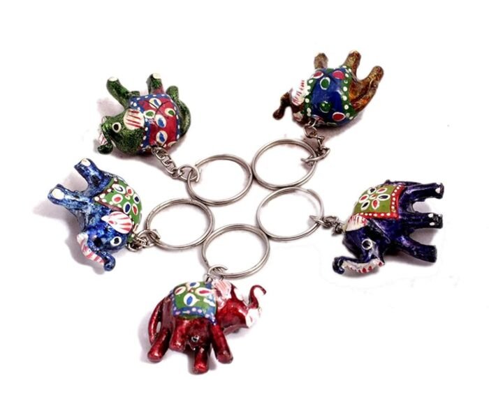 Boscaiola24 KINGSMAN STORE Key Chain Elephants Multi Color Synthetic Hand Crafted Elephant Key Chains Key Ring-Set Of 5 Pieces,Multi-Coloured