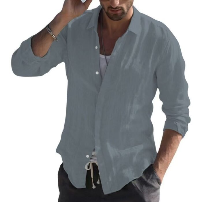 Long Sleeve Shirt Plain Lapel Casual Daily - Image 2