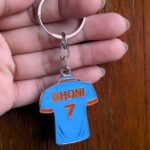 Cricket Jersey Metal Keychain, Indian Team Design, Blue and Orange, Sports Fan Collectible, MSD/VIRAT keychain