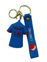 Eleonora Indian Cricket Jersey Keychain, Team 18 Design with Cricket Ball Charm, Blue and Red, 3 D Double Pendant