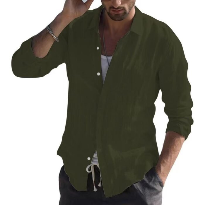 Long Sleeve Shirt Plain Lapel Casual Daily - Image 5