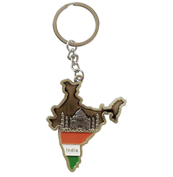GCT India Map | Indian Map Tricolor with Taj Mahal (KC-2) Gold Metal Keychain for Car Bike Men Women Keyring
