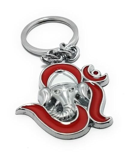 Generic Lord Ganesha or Ganesh or Ganpati Metal Keychain for Home Office Car Bike (Red and Silver)