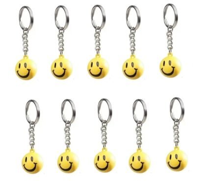 GENERIC Plastic Smiley Face Key Chain | Novelty Keychains for Kids, Boys, Girls (10 Pack) - Multicolour, Bright Colors
