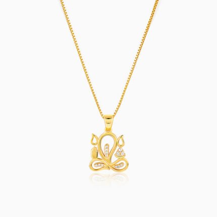 Golden Gleaming Ganesha Pendant With Box Chain For Him