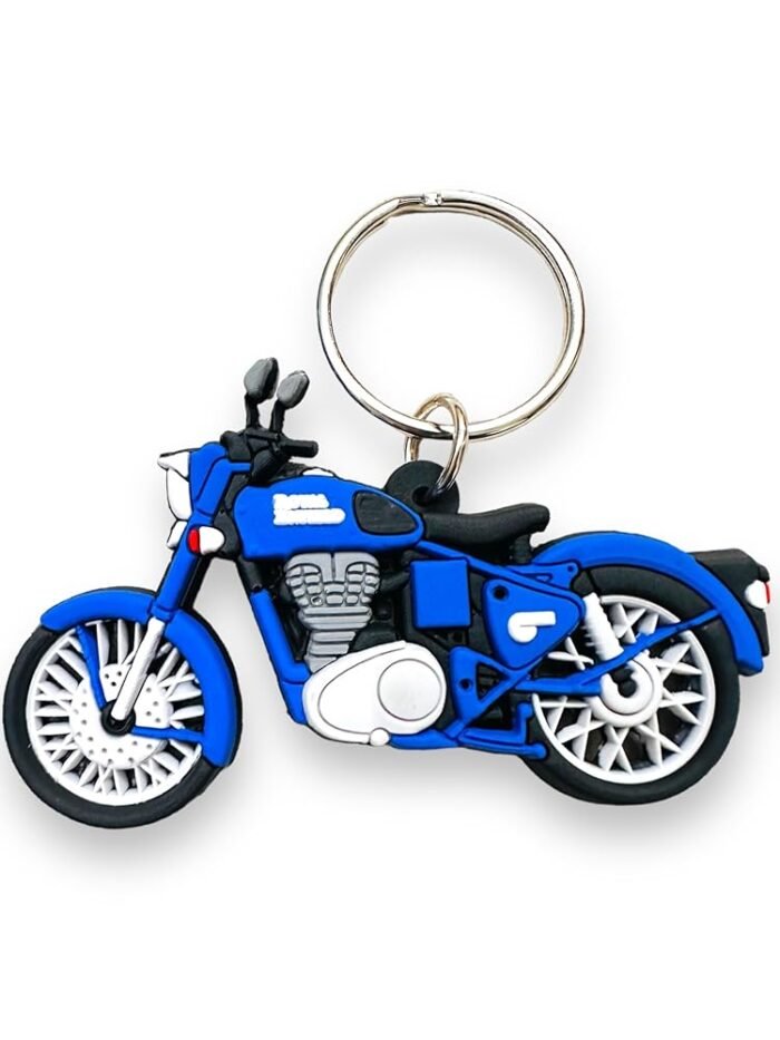 Imported Rubber Double side Enfield Classic 350 bike key Chain for Royal RE Bullet Classic Bike Keychains Unbreakable and Compatible for Men and Women(Blue Colour)