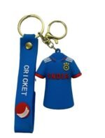 Indian Cricket Jersey Keychain, Team 18 Design with Cricket Ball Charm, Blue and Red, 3 D Double Pendant