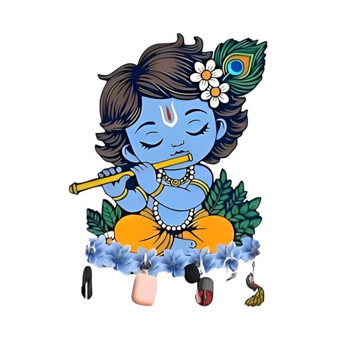Key Holder for Home Decor Stylish Without Drill Wooden Cute Krishna Key Hanger Stand for Wall Mounted Key Chain Holder for Wall Decor with 7 Hooks Decorative Item for Home