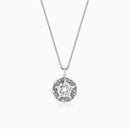 Oxidised Silver Star Pendant With Box Chain For Him
