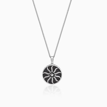 Oxidised Silver Sunshine Pendant With Box Chain For Him