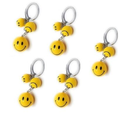 Plastic triple smiling emotions Ball Key Chain Keyrings for Boys, Girls kids children car bike keys gift set (5)
