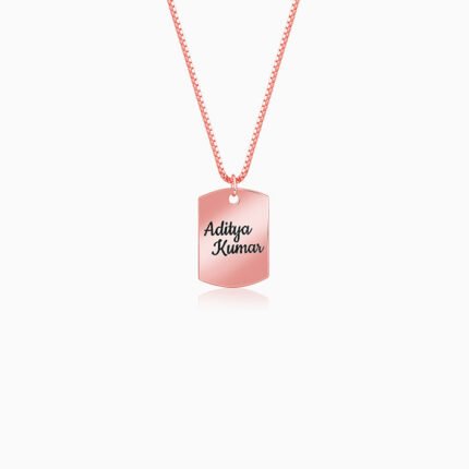 Rose Gold Personalised Military Dog Tag Pendant with Box Chain For Him
