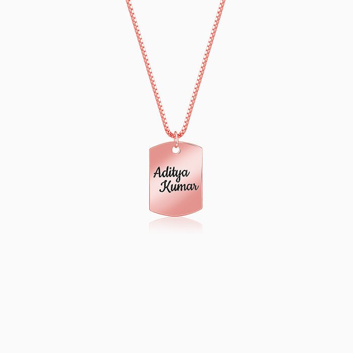 Rose Gold Personalised Military Dog Tag Pendant with Box Chain For Him