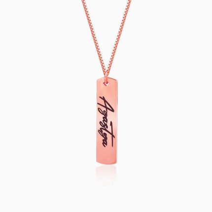 Rose Gold Personalised Vertical Bar Name Pendant with Box Chain For Him