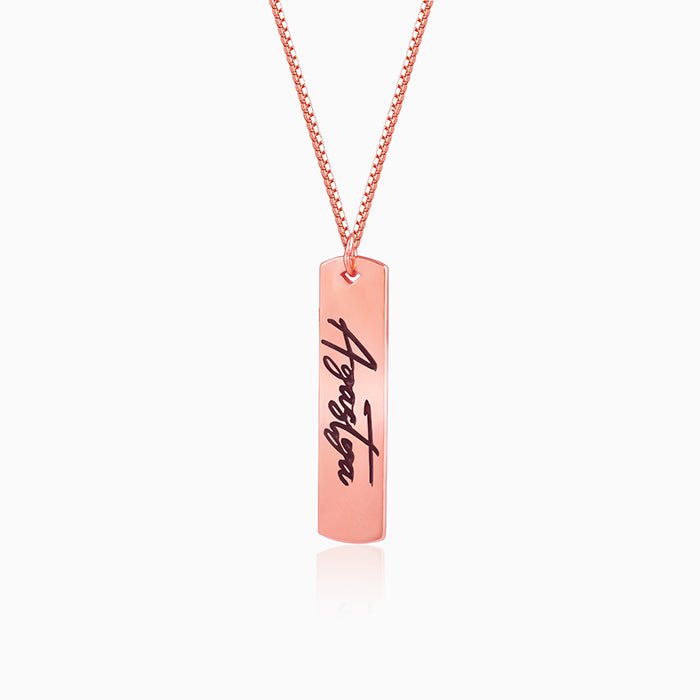 Rose Gold Personalised Vertical Bar Name Pendant with Box Chain For Him