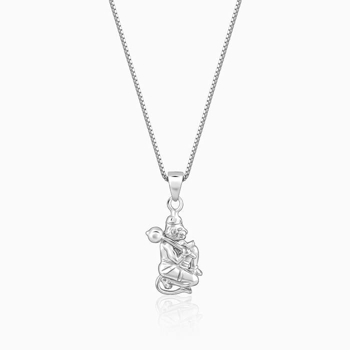 Silver Hanuman Pendant With Box Chain For Him