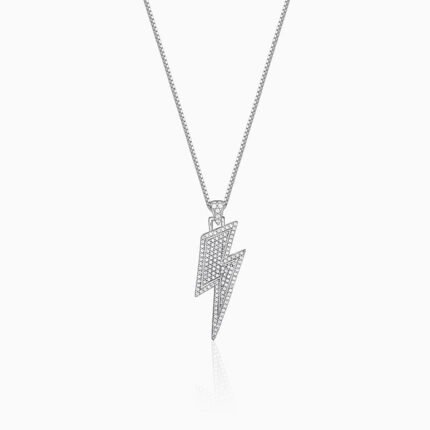Silver Lightning Pendant With Box Chain For Him