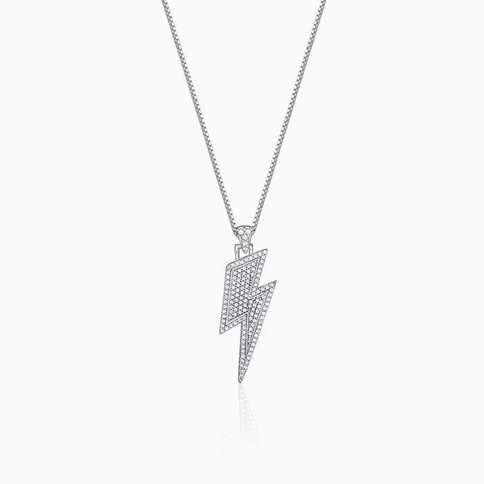 Silver Lightning Pendant With Box Chain For Him