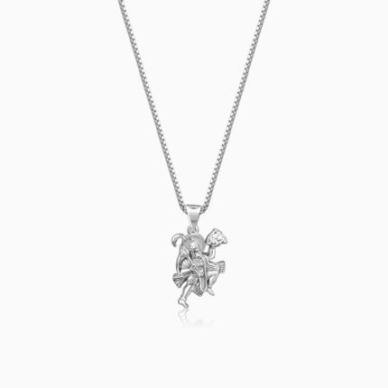 Silver Mahabali Hanuman Pendant with Box Chain For Him