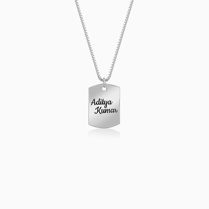 Silver Personalised Military Dog Tag Pendant with Box Chain For Him