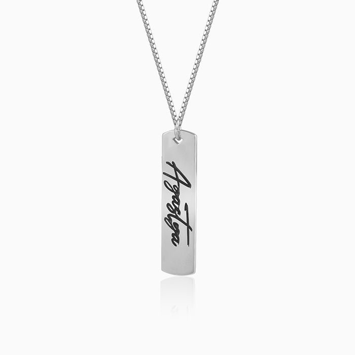 Silver Personalised Vertical Bar Name Pendant with Box Chain For Him