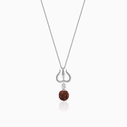 Silver Trishul And Rudraksha Pendant With Box Chain for Him