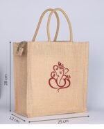 Soman Jute Ecofriendly Return Gift Bags Ganesha printed with Zip Natural Pack of 10 Bags