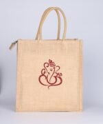 Soman Jute Ecofriendly Return Gift Bags Ganesha printed with Zip Natural Pack of 10 Bags