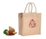 Soman Jute Ecofriendly Return Gift Bags Ganesha printed with Zip Natural Pack of 10 Bags