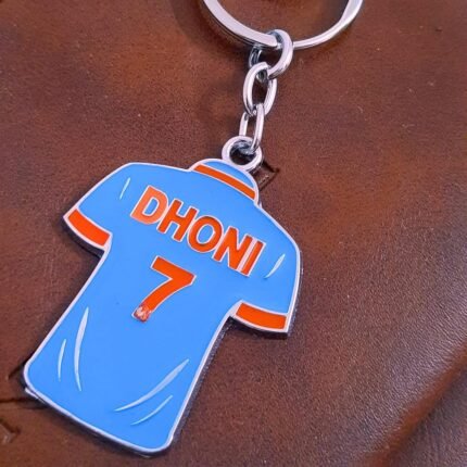 VIPANIH Cricket Jersey Metal Keychain, Indian Team Design, Blue and Orange, Sports Fan Collectible, MSD/VIRAT keychain